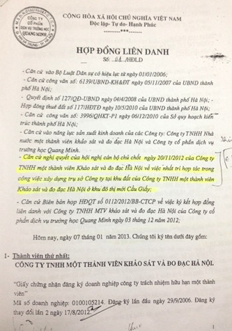 Tuy chưa có chủ trương của TP.Hà Nội nhưng Liên danh QMS đã ký kết nhiều điều khoản phân chia quyền lợi và "biến tấu" mục đích sử dụng đất của dự án. Tuy chưa có chủ trương của TP.Hà Nội nhưng Liên danh QMS đã ký kết nhiều điều khoản phân chia quyền lợi và "biến tấu" mục đích sử dụng đất của dự án.
