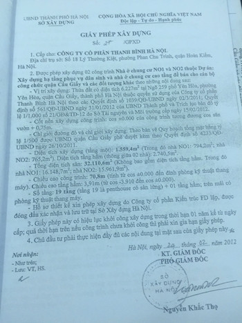 Chủ đầu tư đã được Sở Xây dựng Hà Nội cấp giấy phép xây dựng.