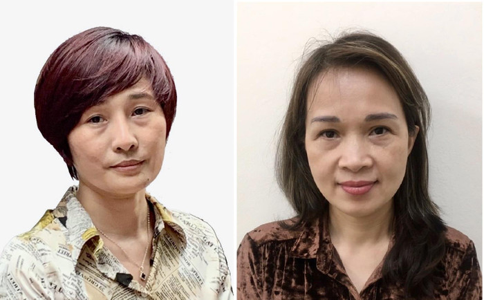 Từ trái qua: Bị can Nguyễn Thị Tường Vi; Bị can Nguyễn Thị Dung Hạnh. Từ trái qua: Bị can Nguyễn Thị Tường Vi; Bị can Nguyễn Thị Dung Hạnh.