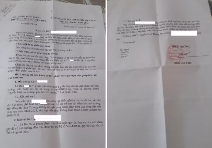 Kết quả xử lý của trường Trung học phổ thông Nguyễn Huệ. Ảnh Gia đình cung cấp Kết quả xử lý của trường Trung học phổ thông Nguyễn Huệ. Ảnh Gia đình cung cấp