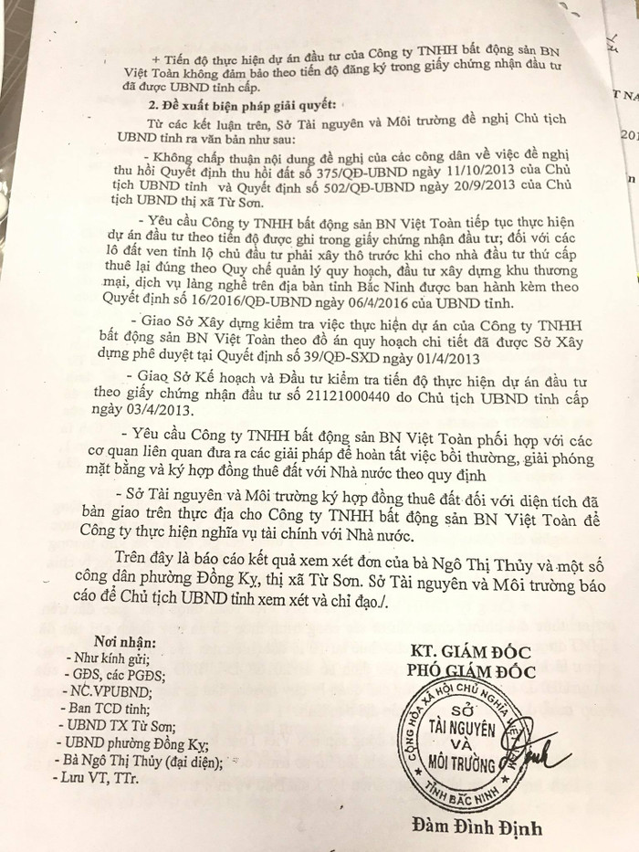 Kết luận của Sở Tài nguyên và Môi trường tỉnh Bắc Ninh đã chỉ ra nhiều sai phạm của Công ty Việt Toàn.