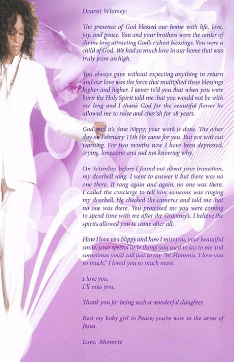 Lá thư của Cissy Houston gửi con gái. Ảnh: Idolator. Lá thư của Cissy Houston gửi con gái. Ảnh: Idolator.