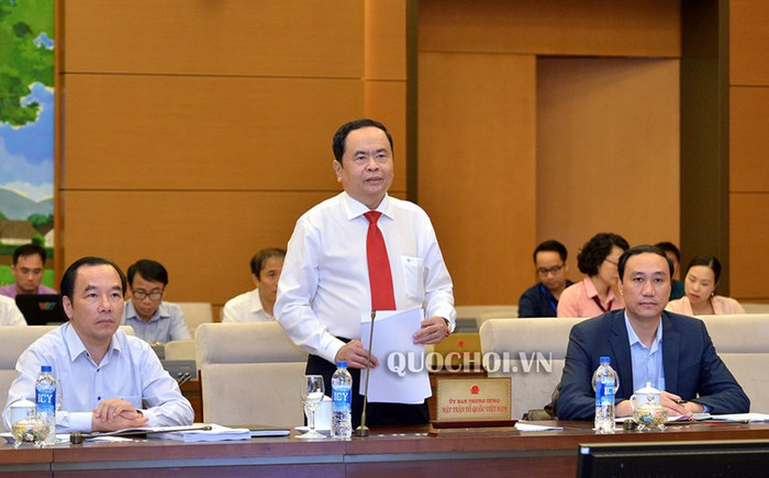 Chủ tịch Ủy ban Trung ương Mặt trận Tổ quốc Việt Nam Trần Thanh Mẫn trình bày báo cáo. Ảnh: Quochoi.vn