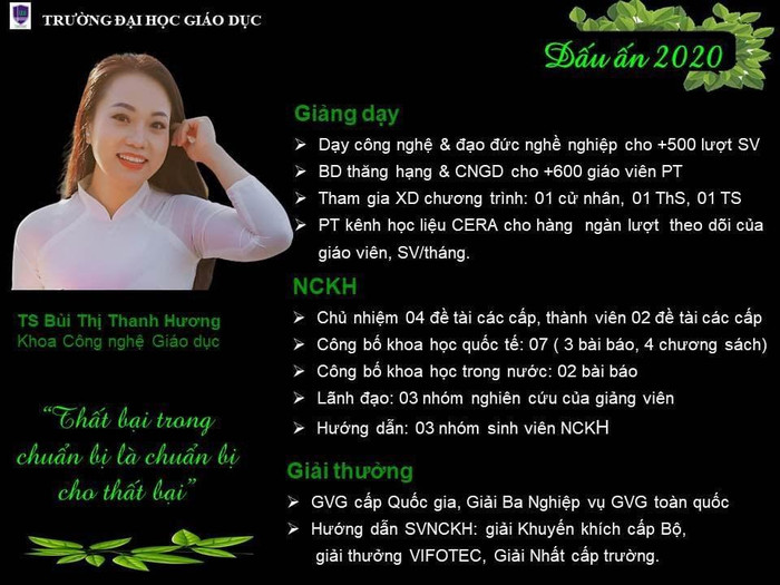 Tiến sĩ Bùi Thị Thanh Hương - Giảng viên Khoa Công nghệ Giáo dục Tiến sĩ Bùi Thị Thanh Hương - Giảng viên Khoa Công nghệ Giáo dục