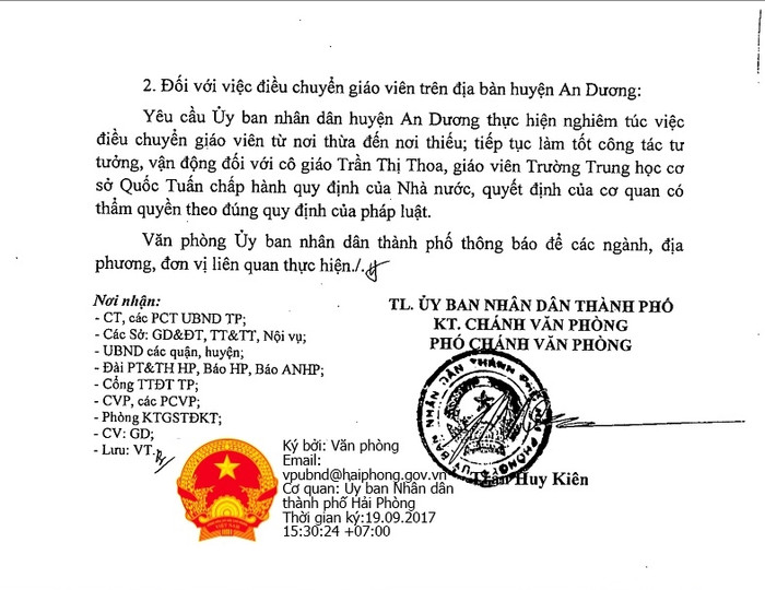 Văn bản của Ủy ban nhân dân thành phố Hải Phòng (Ảnh: DC, nguồn Haiphong.gov.vn) Văn bản của Ủy ban nhân dân thành phố Hải Phòng (Ảnh: DC, nguồn Haiphong.gov.vn)