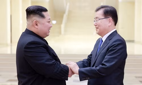 Chủ tịch Triều Tiên Kim Jong-un tiếp Cố vấn An ninh quốc gia Hàn Quốc. Ảnh: Reuters. Chủ tịch Triều Tiên Kim Jong-un tiếp Cố vấn An ninh quốc gia Hàn Quốc. Ảnh: Reuters.