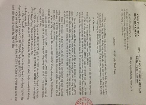 Một trong những văn bản thừa nhận sai phạm của chủ đầu tư.