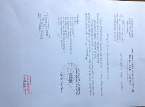 Văn bản chỉ đạo của UBND TP.Hà Nội sau khi Báo Giáo dục Việt Nam có bài phản ánh. Văn bản chỉ đạo của UBND TP.Hà Nội sau khi Báo Giáo dục Việt Nam có bài phản ánh.