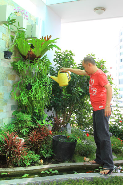 Lúc rảnh rỗi Hoàng Sơn rất thích chăm sóc vườn treo Lúc rảnh rỗi Hoàng Sơn rất thích chăm sóc vườn treo