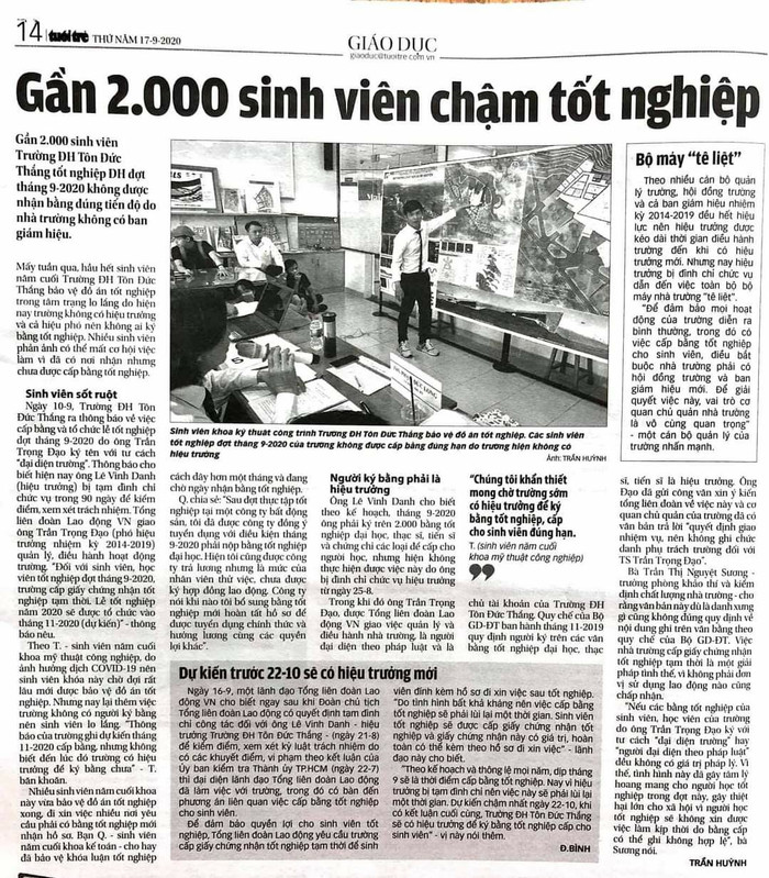 Ảnh chụp bài báo trên Báo Tuổi trẻ. Ảnh chụp bài báo trên Báo Tuổi trẻ.