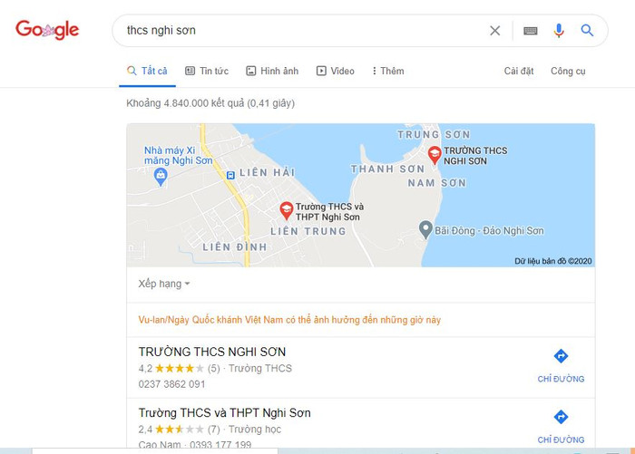 Trường THCS Nghi Sơn, Trường THCS và THPT Nghi Sơn là 2 cơ sở giáo dục khác nhau, ảnh chụp màn hình. Trường THCS Nghi Sơn, Trường THCS và THPT Nghi Sơn là 2 cơ sở giáo dục khác nhau, ảnh chụp màn hình.