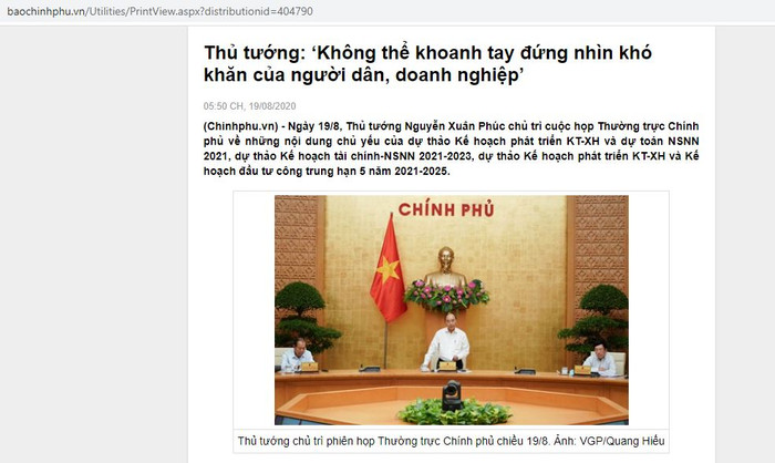 Thủ tướng Chính phủ và các thành viên Chính phủ đều rất quyết liệt chỉ đạo giảm thuế, phí để hỗ trợ doanh nghiệp vượt qua khó khăn do Covid-19 gây ra, ảnh chụp màn hình.