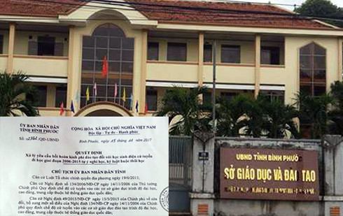 Sở Giáo dục và Đào tạo tỉnh Bình Phước và Quyết định xử lý yêu cầu bồi hoàn kinh phí đào tạo. (Ảnh: Đan Quỳnh) Sở Giáo dục và Đào tạo tỉnh Bình Phước và Quyết định xử lý yêu cầu bồi hoàn kinh phí đào tạo. (Ảnh: Đan Quỳnh)