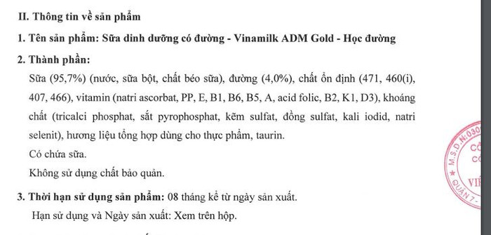Ảnh chụp màn hình nửa đầu trang 2, thông tin công bố sản phẩm "Sữa dinh dưỡng có đường - Vinamilk ADM Gold - Học đường" năm 2018 của Vinamilk. Ảnh chụp màn hình nửa đầu trang 2, thông tin công bố sản phẩm "Sữa dinh dưỡng có đường - Vinamilk ADM Gold - Học đường" năm 2018 của Vinamilk.