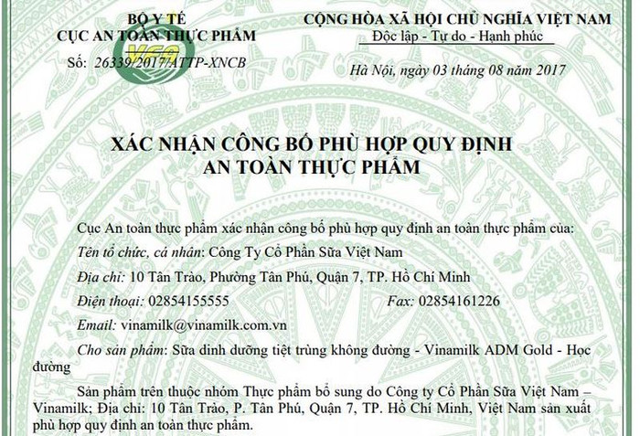 Ảnh chụp màn hình bản xác nhận công bố hợp quy. Ảnh chụp màn hình bản xác nhận công bố hợp quy.