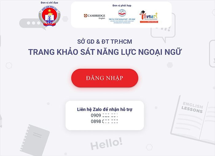 Giao diện trang web khảo sát năng lực tiếng Anh dành cho giáo viên ở Thành phố Hồ Chí Minh (ảnh chụp màn hình) khaosatnanglucta-4581-2198.jpg