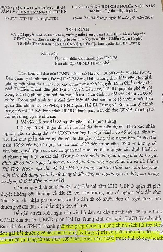 Tờ trình của UBND quận Hai Bà Trưng vẫn trên quan điểm &quot;đo lọ nước mắm, đếm củ dưa hành&quot; với người dân.