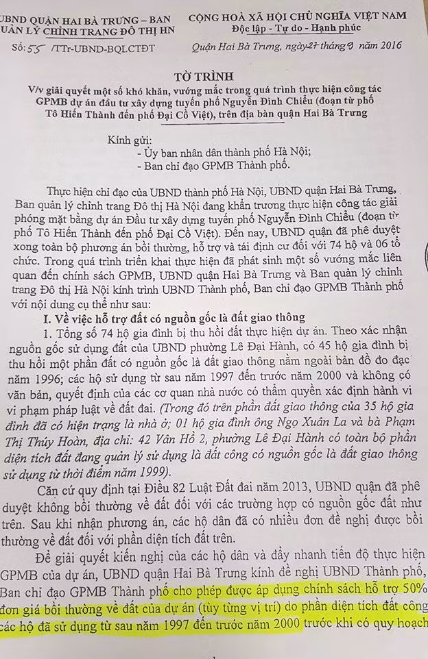 Tờ trình của UBND quận Hai Bà Trưng vẫn trên quan điểm "đo lọ nước mắm, đếm củ dưa hành" với người dân.
