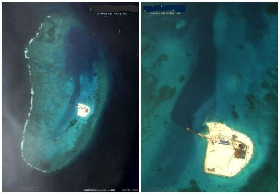 Hình ảnh Trung Quốc đắp đất phong nền xây đảo nhân tạo trái phép tại đá Gạc Ma, Trường Sa được trang Sina đăng tải. Hình ảnh Trung Quốc đắp đất phong nền xây đảo nhân tạo trái phép tại đá Gạc Ma, Trường Sa được trang Sina đăng tải.