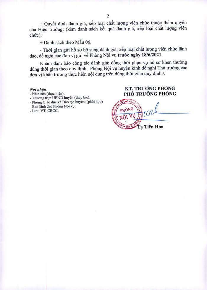 Công văn số 78/ NV-CBCC. Ảnh: Độc giả cung cấp