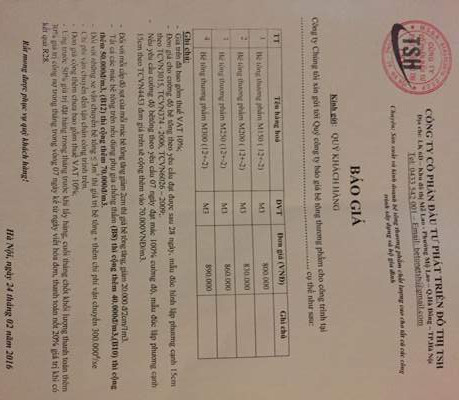 Bảng báo giá mà phóng viên nhận được từ người quản lý tên T.