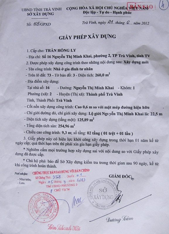 Và giấy phép xây dựng ngôi nhà số 16 Nguyễn Thị Minh Khai được sở xây dựng cấp phép.