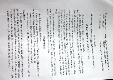 Quyết định cưỡng chế "hiếm hoi" của UBND quận Cầu Giấy Quyết định cưỡng chế "hiếm hoi" của UBND quận Cầu Giấy