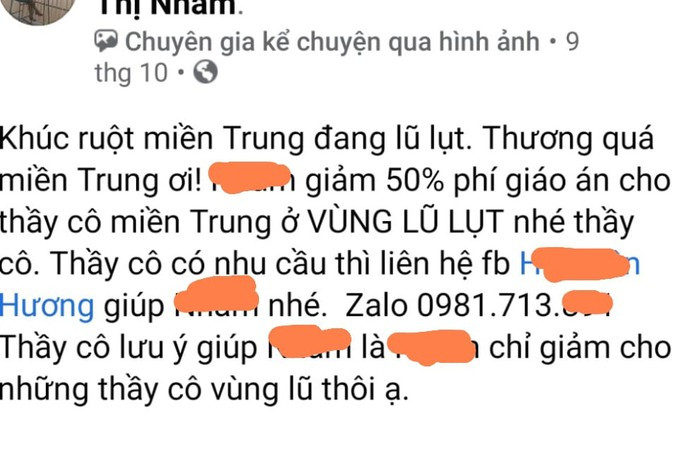 Sự kiện lũ lụt gây nhiều thiệt hại cho đồng bào miền Trung cũng được khai thác triệt để vào marketing giáo án, ảnh chụp màn hình. Sự kiện lũ lụt gây nhiều thiệt hại cho đồng bào miền Trung cũng được khai thác triệt để vào marketing giáo án, ảnh chụp màn hình.