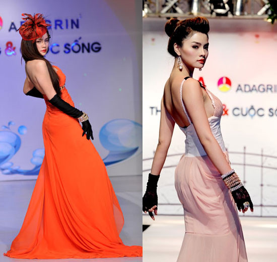Vũ Thu Phương tự tin sải bước trên sàn catwalk với những thiết kế hở lưng sexy. Vũ Thu Phương tự tin sải bước trên sàn catwalk với những thiết kế hở lưng sexy.