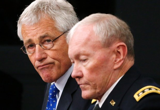 Bộ trưởng Quốc phòng Mỹ Chuck Hagel và Chủ tịch Hội đồng Tham mưu trưởng liên quân Martin Dempsey.
