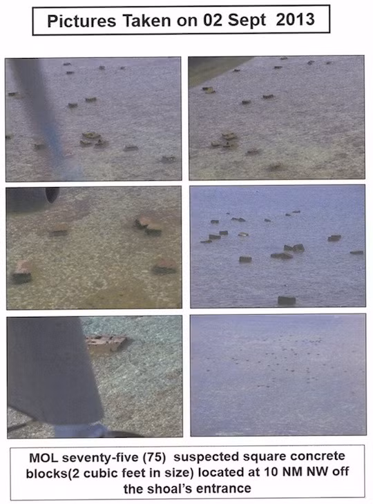 Hình ảnh 75 khối bê tông ngoài Scarborough, ban đầu Bộ trưởng Quốc phòng Philippines Voltaire Gazmin khẳng định là do TQ mới bỏ để chuẩn bị đổ móng công sự bất hợp pháp. Hình ảnh 75 khối bê tông ngoài Scarborough, ban đầu Bộ trưởng Quốc phòng Philippines Voltaire Gazmin khẳng định là do TQ mới bỏ để chuẩn bị đổ móng công sự bất hợp pháp.