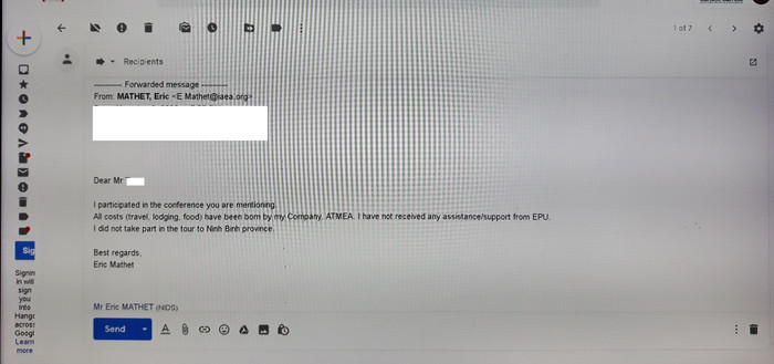 Một trong những email xác nhận của khách mời không sử dụng dịch vụ của trường Đại học Điện lực cung cấp. Ảnh chụm màn hình: LC Một trong những email xác nhận của khách mời không sử dụng dịch vụ của trường Đại học Điện lực cung cấp. Ảnh chụm màn hình: LC