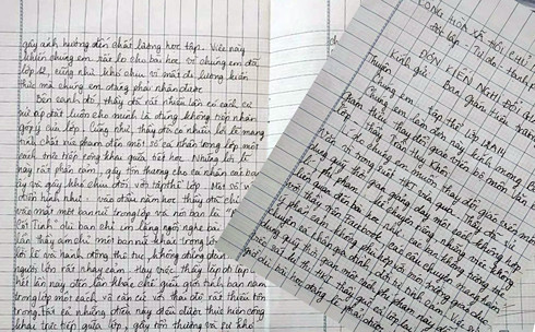 Đơn kiến nghị đổi giáo viên của các em học sinh lớp 12A14. (Ảnh: H.L)