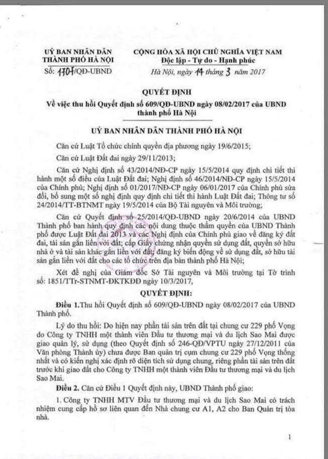 Quyết định thu hồi của UBND TP. Hà Nội. Quyết định thu hồi của UBND TP. Hà Nội.