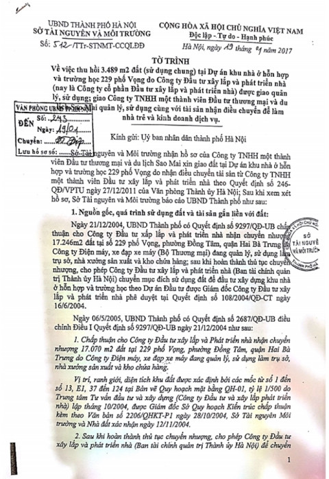 Tờ trình của Giám đốc Sở Tài nguyên Môi trường Hà Nội Nguyễn Trọng Đông bị tố là sai luật. Tờ trình của Giám đốc Sở Tài nguyên Môi trường Hà Nội Nguyễn Trọng Đông bị tố là sai luật.