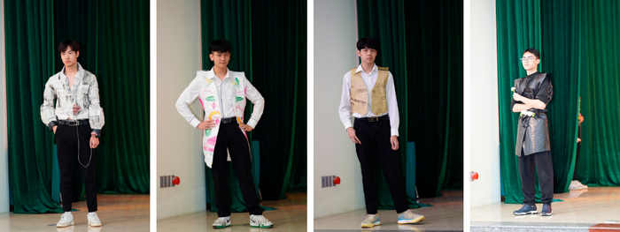 Tất cả trang phục được tận dụng thiết kế từ các vật liệu bỏ đi như giấy báo, túi nilong, chai lọ,...