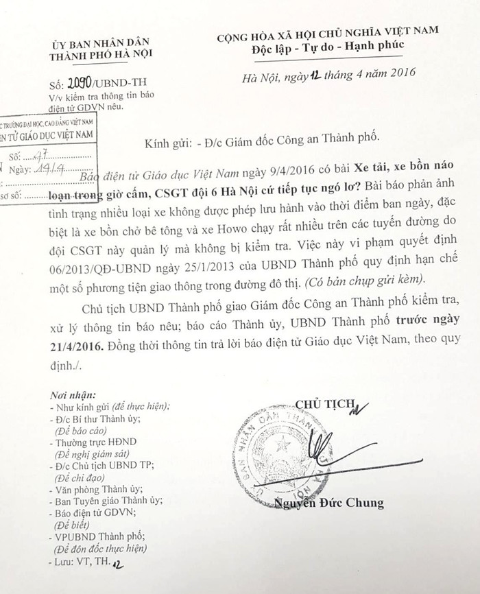 Công văn chỉ đạo của ông Nguyễn Đức Chung, Chủ tịch UBND TP. Hà Nội. Công văn chỉ đạo của ông Nguyễn Đức Chung, Chủ tịch UBND TP. Hà Nội.