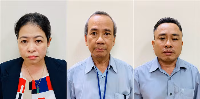 Các bị can từ trái sang phải: Phan Thị Thùy Trang; Nguyễn Như Việt; Nguyễn Đăng Thuần.