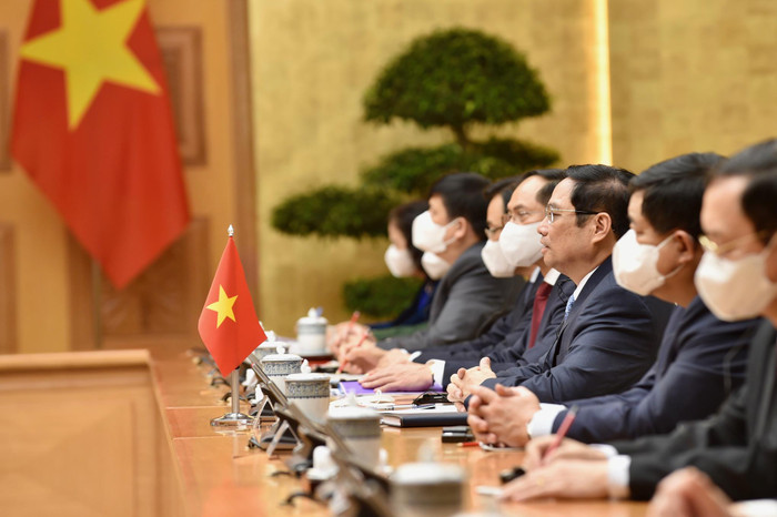 Đoàn đại biểu Chính phủ Việt Nam tại buổi tiếp. Ảnh: Nhật Bắc/VGP