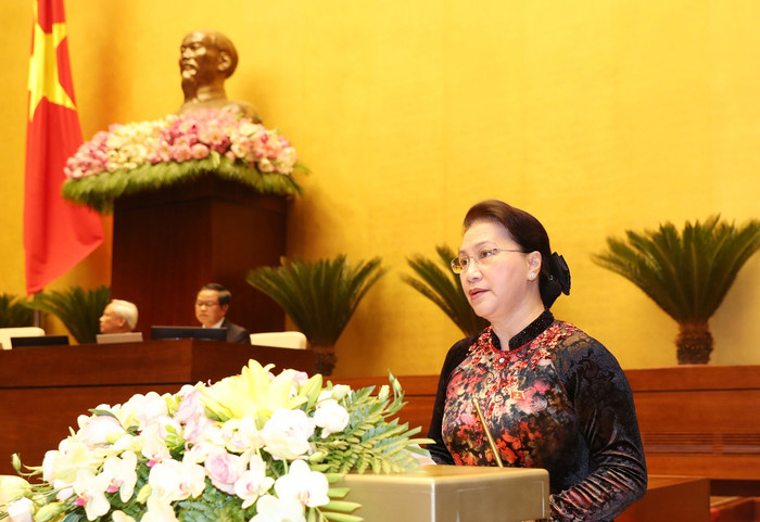 Chủ tịch Quốc hội Nguyễn Thị Kim Ngân phát biểu khai mạc kỳ họp. Chủ tịch Quốc hội Nguyễn Thị Kim Ngân phát biểu khai mạc kỳ họp.