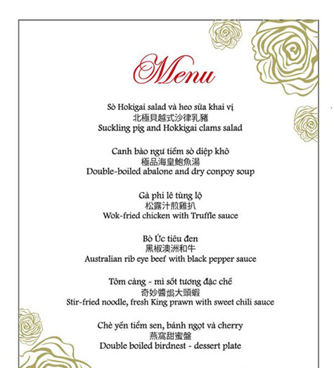 Cận cảnh thực đơn chiêu đãi 35 triệu /1 bàn trong đám cưới Thanh Bùi - Huệ Vân