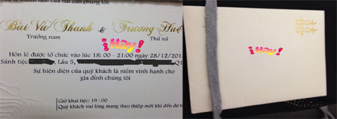 Theo như thông tin ghi trên thiệp cưới nhạc sĩ Thanh Bùi sẽ kết hôn vào tối nay - 28/12. Ảnh ihay.vn Theo như thông tin ghi trên thiệp cưới nhạc sĩ Thanh Bùi sẽ kết hôn vào tối nay - 28/12. Ảnh ihay.vn