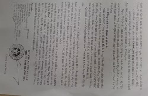 Kết luận kiểm tra dự án sân golf Long Biên đã chỉ ra hàng loạt sai phạm tồn tại.