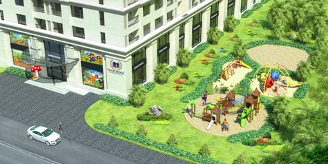 Khuôn viên trường học nhiều cây xanh.