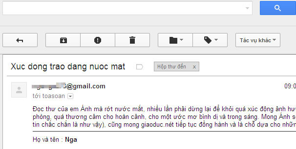Email xúc động của bạn đọc ký tên Nga. Email xúc động của bạn đọc ký tên Nga.