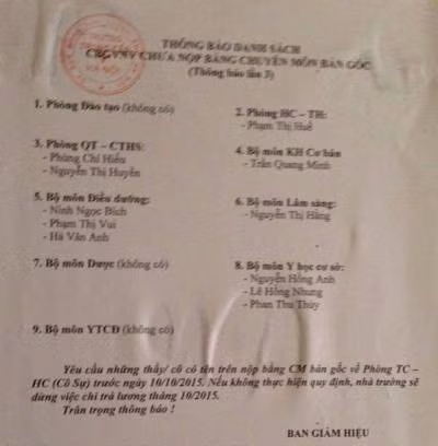 Thông báo yêu cầu các giáo viên phải thực hiện chủ trương của nhà trường.