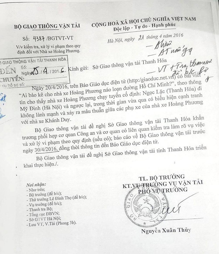 Văn bản chỉ đạo của Bộ Giao thông Vận tải. Văn bản chỉ đạo của Bộ Giao thông Vận tải.