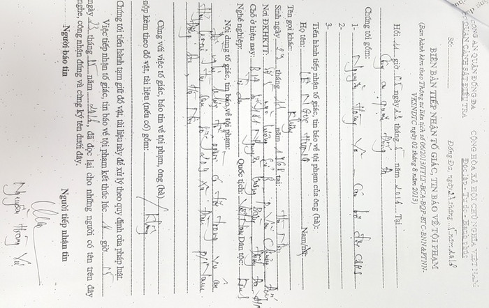 Ngày 23/5/2016, Cơ quan Cảnh sát điều tra Công an quận Đống Đa đã lập biên bản tiếp nhận đơn đề nghị khởi tố của ông Lê Ngọc Hùng Ngày 23/5/2016, Cơ quan Cảnh sát điều tra Công an quận Đống Đa đã lập biên bản tiếp nhận đơn đề nghị khởi tố của ông Lê Ngọc Hùng