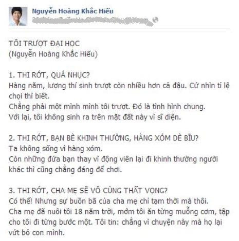 Chia sẻ của thầy Nguyễn Hoàng Khắc Hiếu trên trang cá nhân