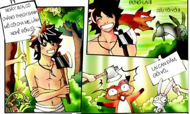 Mở đầu truyện tranh là hình ảnh ca ngợi sự can đảm của Thạch Sanh khi đã thẳng tay đập rìu vào đầu con cáo. >>Truyện "Cây tre trăm đốt": Con gái Phú ông "mua chồng" ngoài chợ >>Vợ Mai An Tiêm dùng nhan sắc bẫy cá về thịt >>Bản hiếu học ở cuối trời Tây Bắc >>Những hình ảnh ấn tượng về trẻ em ở Trường Sa >>Những trò chơi thuở ấu thơ của học trò